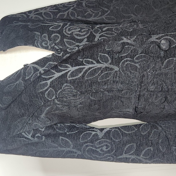 Y2K black velvet Brocade whismigoth Vampire Notch Lapel long length coat - Picture 2 of 13